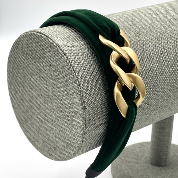 New Red Handmade Velvet Gold Chain Elegant Glamorous comfy bendable Headband - Picture 5 of 12